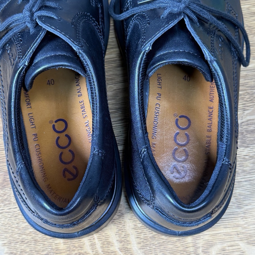 ECCO Helsinki Black Leather Oxford Dress Shoes Size 40 EU 6-6.5 US Excellent - Picture 9 of 11